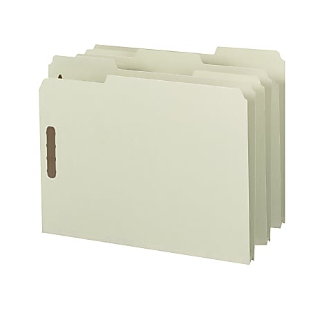 Smead® Pressboard Fastener Folders, 1" Expansion, 8 1/2" x 11", Letter, 100% Recycled, Gray/Green, Box of 25