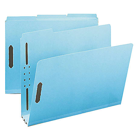 Smead® Pressboard Fastener Folders, 3" Expansion, 8 1/2" x 11", Letter, 100% Recycled, Blue, Box of 25