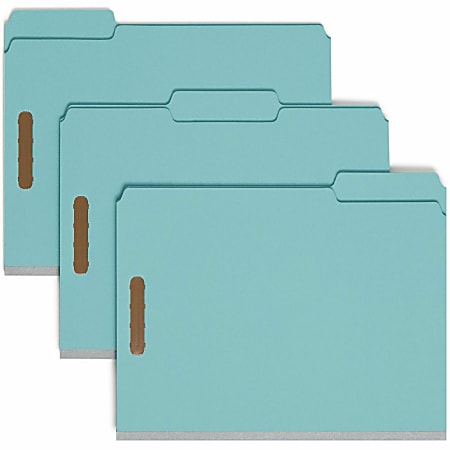 Smead® Pressboard Fastener Folders, 1" Expansion, 8 1/2" x 11", Letter, 100% Recycled, Blue, Box of 25