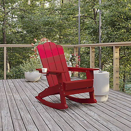 Flash Furniture Newport All-Weather Outdoor Furniture Adirondack Chair With Cup Holder, Red
