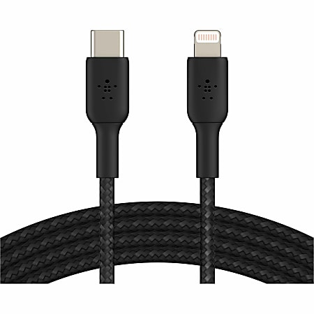 Belkin 30W USB-C to Lightning Cable - Nylon, Braided - M/M - 2m/6.6ft - Black - 6.56 ft Lightning/USB-C Data Transfer Cable - First End: Lightning - Second End: USB Type C - MFI - Black