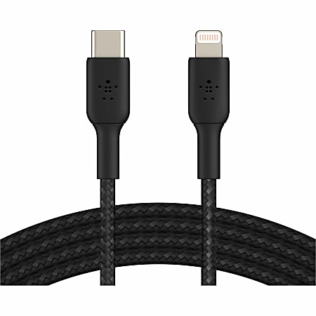 Belkin 30W USB-C to Lightning Cable - Nylon, Braided - M/M - 2m/6.6ft - Black - 6.56 ft Lightning/US - CAA004BT2MBK
