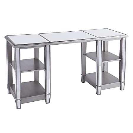 SEI Furniture Wedlyn Mirrored 4-Shelf 50"W Writing Desk, Matte Silver