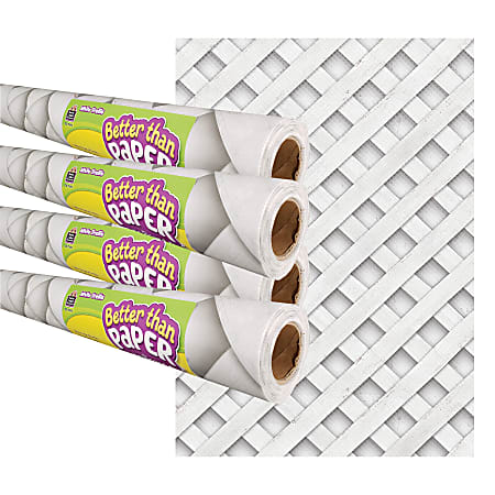 Teacher Created Resources® Better Than Paper® Bulletin Board Paper Rolls, 4' x 12', White Trellis, Pack Of 4 Rolls