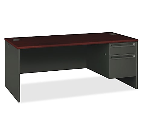 HON® 38000 72"W Right-Pedestal Computer Desk, Mahogany/Charcoal