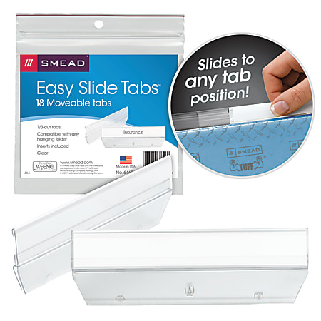 Smead® Easy Slide™ Tabs, 3 1/2" x 1/2", Clear, Pack Of 18