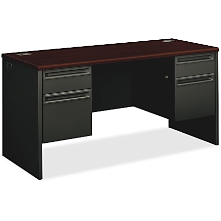 HON® 38000 Kneespace 60"W Computer Desk Credenza, Mahogany/Charcoal