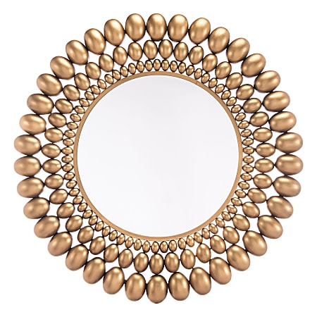 Zuo Modern Inha Round Mirror, 33 1/8"H x 33 1/8"W x 1 5/8"D, Gold