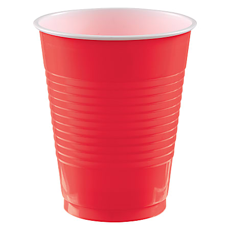 Amscan Go Brightly Plastic Cups, 18 Oz, Red,