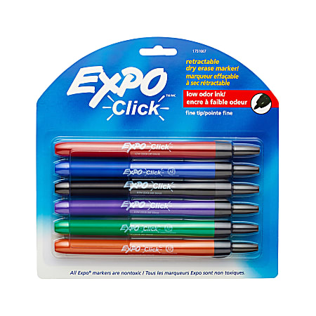 EXPO® Click Fine-Point Dry-Erase Markers, Assorted, Pack Of 6