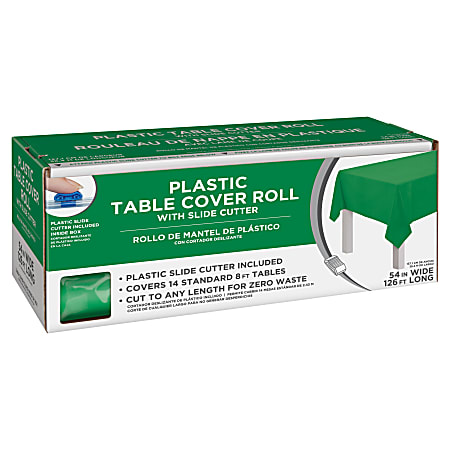 Amscan Boxed Plastic Table Roll, Festive Green, 54” x 126’