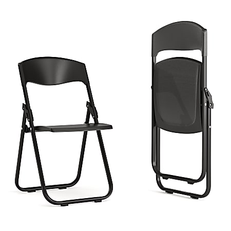 Flash Furniture HERCULES 500-lb Capacity Heavy-Duty Plastic Folding Chairs With Ganging Brackets, Black, Set Of 2 Chairs