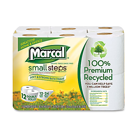 Marcal® 100% Recycled Small Steps Bathroom Tissue, 336 Sheets Per Roll, Pack Of 12 Rolls