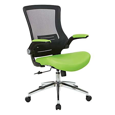 Office Star™ Work Smart Faux Leather Screen-Back Manager Chair With Padded Flip Arms, Green