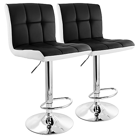 Elama Faux Leather Tufted Bar Stools, Black/White/Chrome, Set Of 2 Stools