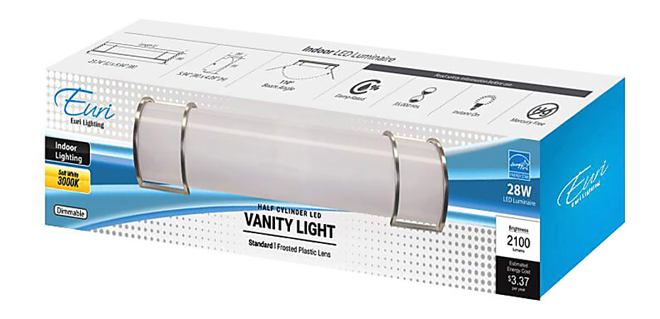 Euri Indoor Half-Cylinder LED Vanity Light Fixture, 4-1/16"H x 5-15/16"W x 23-3/4"D, Dimmable, 2100 Lumens, 28 Watts, 3000 Kelvin/Warm White, 1 Each