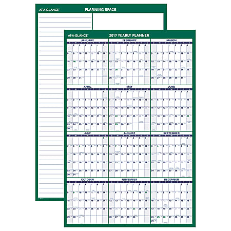 AT-A-GLANCE® 30% Recycled Yearly Vertical Erasable/Reversible Wall Planner, 36" x 24", January-December 2017