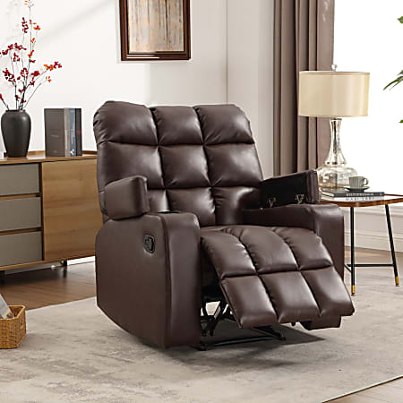 Bestier Faux Leather Manual Recliner Accent Chair With Massage, Arm Storage And 2 Cup Holders, Brown/Black