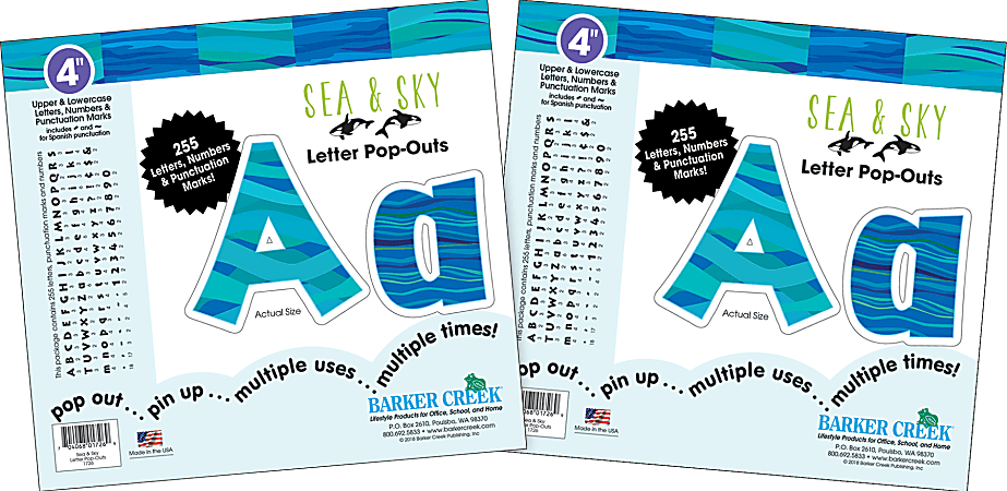 Barker Creek Letter Pop-Outs, 4", Sea & Sky, 255 Characters Per Pack, Set Of 2 Packs