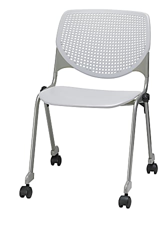 KFI Studios KOOL Stacking Chair With Casters, Light Gray/Silver