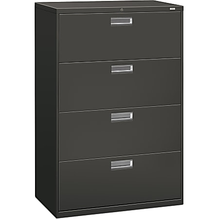 HON® 600 20"D Lateral 4-Drawer File Cabinet With Lock, Charcoal