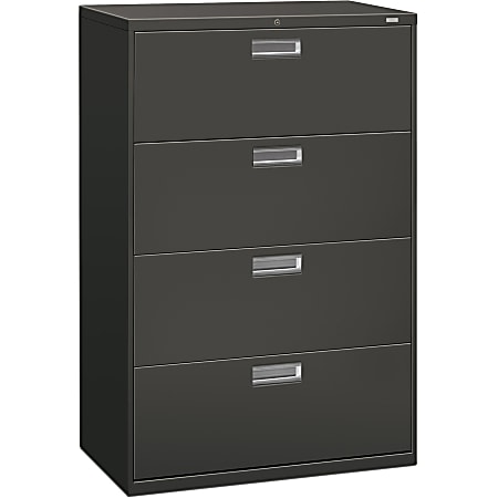 HON® 600 36"W x 19-1/4"D Lateral 4-Drawer File Cabinet With Lock, Charcoal