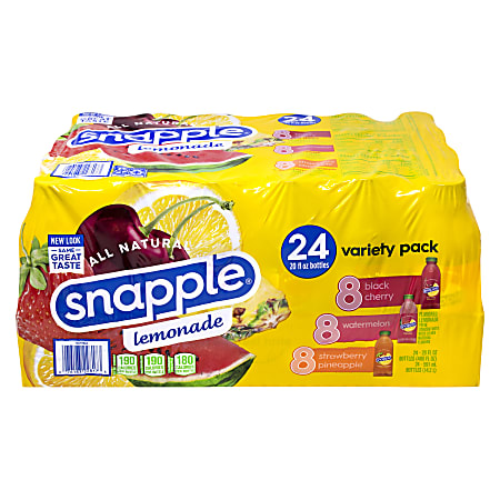 Snapple All Natural Variety Lemonade, 20 Oz Bottle, Pack Of 24 Bottles