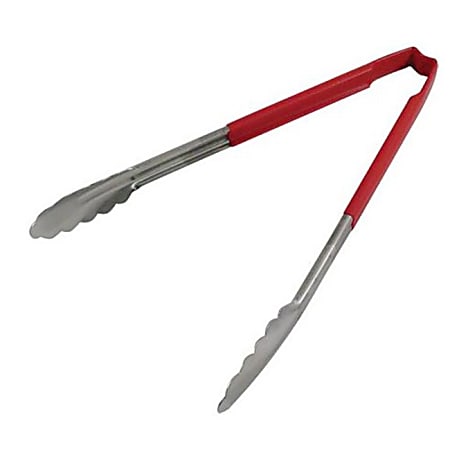 Vollrath 12" Tongs With Antimicrobial Protection, Red