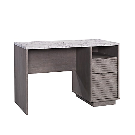 Sauder® East Rock 48"W Contemporary Single-Pedestal Computer Desk, Ashen Oak/Faux White Marble