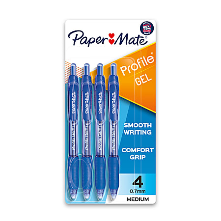 Paper Mate Gel Pen, Profile Retractable Pen, 0.7mm, Blue, 4 Count