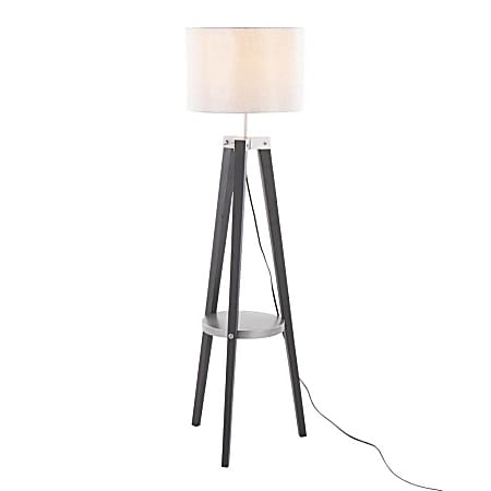 LumiSource Compass Floor Lamp With Shelf, 58-1/2"H, Gray/Black/Silver