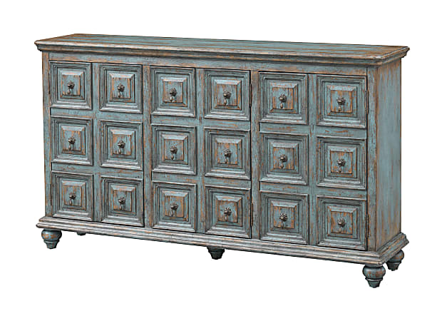 Coast to Coast Bell Apothecary Style 3- Door Sideboard Credenza, 39"H x 66"W x 16"D, Roxanna Aged Blue