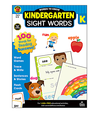 Brighter Child Words To Know Workbook, Sight Words, Kindergarten