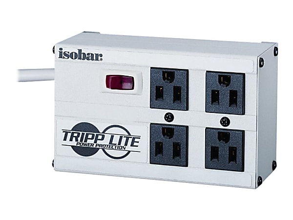 Tripp Lite Isobar Surge Protector Metal 4 Outlet 6' Cord 3330 Joules - Surge protector - AC 120 V - output connectors: 4 - United States - white