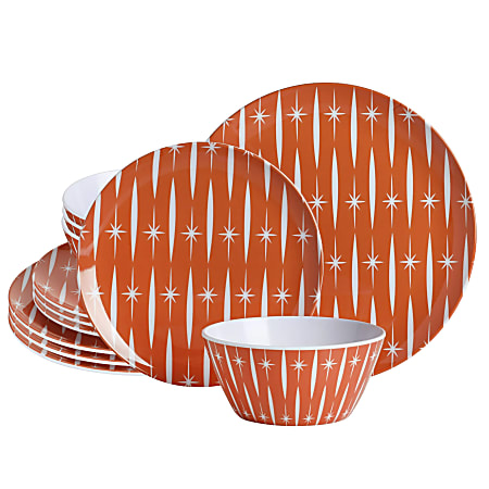Wanda June Home By Miranda Lambert 12-Piece Melamine Geometric Dinnerware Set, Orange