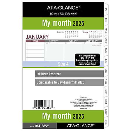 2025 AT-A-GLANCE® Monthly Planner Refill, 5-1/2" x 8-1/2", Traditional, January 2025 To December 2025, 061-685Y