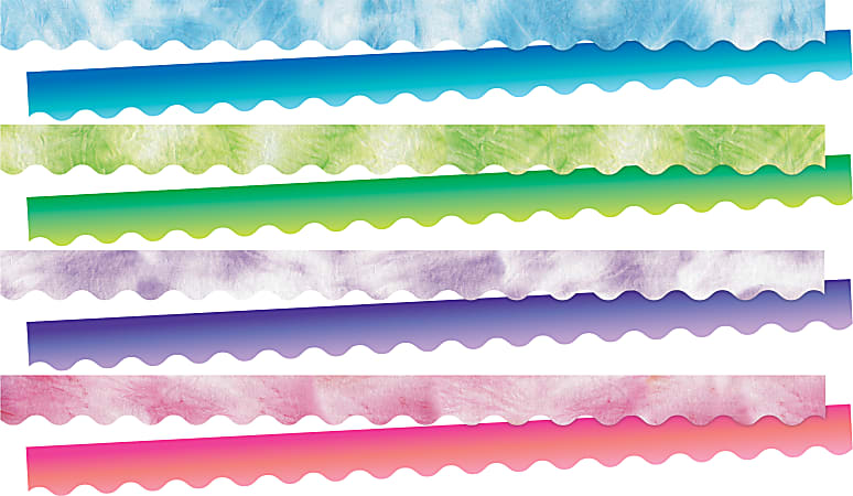 Barker Creek Double-Sided Scalloped-Edge Border Strips, Blue/Lime/Purple/Pink Tie-Dye/Ombré, 2-1/4" x 36", Set Of 52 Strips