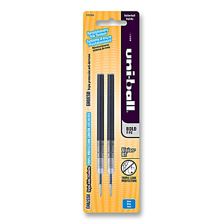 uni-ball® Vision™ RT Rollerball Pen Refills, Bold Point, 0.8 mm, Blue Ink, Pack Of 2