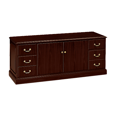 HON® 94000 72"W Computer Desk Credenza With Doors, Mahogany