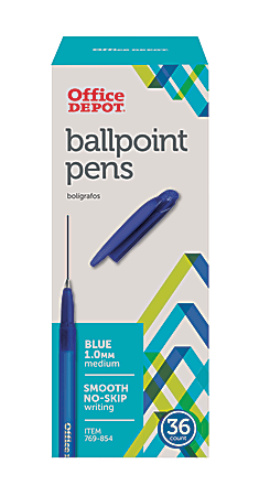 Office Depot® Brand Ballpoint Stick Pens, Medium Point, 1.0 mm, Blue Barrel, Blue Ink, Pack Of 36