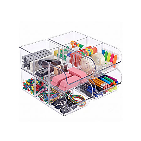 Azar Displays Stackable Storage Bins with Removable Dividers Clear ...
