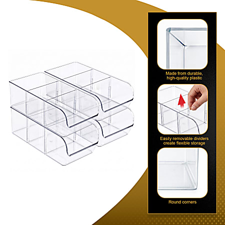 Azar Displays Stackable Storage Bins with Removable Dividers Clear ...