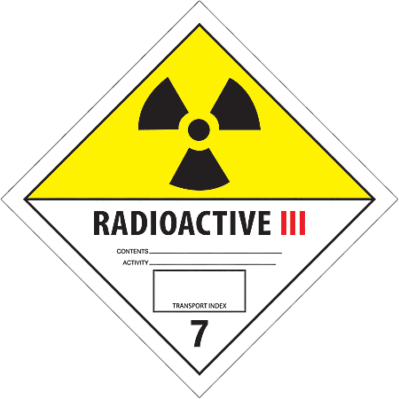 Tape Logic® Preprinted Shipping Labels, DL5243, Radioactive III, Square, 4" x 4", Black/White/Yellow, Roll Of 500