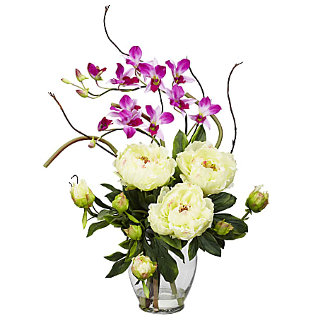 Nearly Natural 21 1/2"H Silk Peony & Orchid Arrangement With Vase