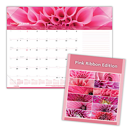 Brownline® Breast Cancer Awareness Monthly Desk Pad, 22" x 17", Floral Design, January to December 2018 (C1832PNK-18)