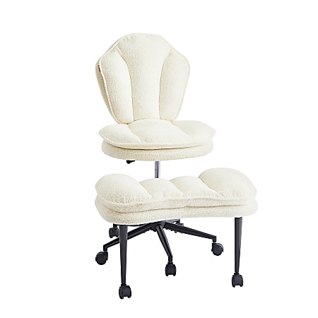 Pinmoco Cloud Comfort Ergonomic Boucle Modern Desk Chair with Fold-Out Pet Seat, White