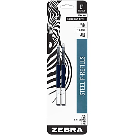 Zebra® Pen F-Series Pen Refills, Pack Of 2, Medium Point, Blue Ink