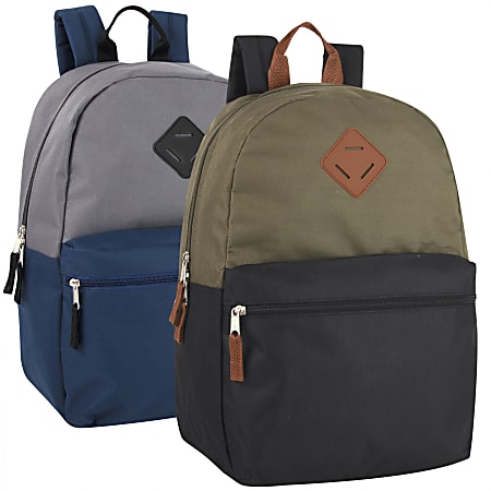 Trailmaker Colorblock Backpacks, Assorted Colors (Gray/Blue, Green/Black), Set Of 24 Backpacks