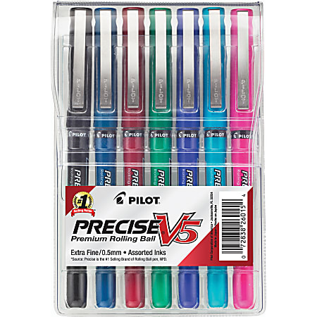 Pilot® Precise™ V5 Liquid Ink Rollerball Pens, Extra Fine Point, 0.5 mm, Assorted Barrels, Assorted Ink Colors, Pack Of 7