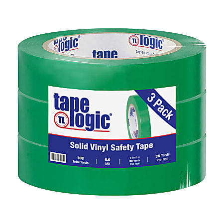 BOX Packaging Solid Vinyl Safety Tape, 3" Core, 1" x 36 Yd., Green, Case Of 3